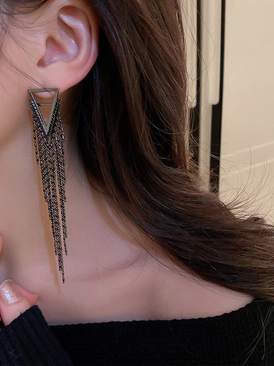 Angular Inlay Diamond Tassel Earrings MSE101008 - Earrings - DYAVOR®
