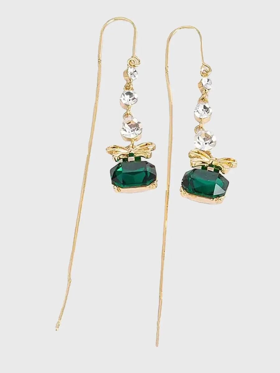Bow Green Zircon Wire Earrings MSE101038 - Earrings - DYAVOR®
