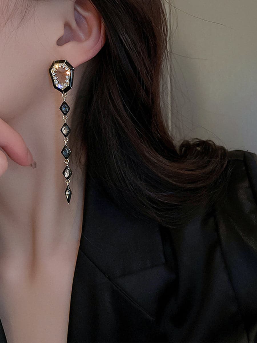 Inlay Stone Rhombus Tassel Earrings MSE101012 - Earrings - DYAVOR®
