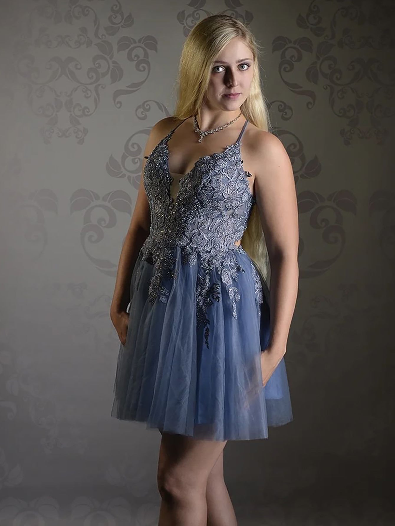 Anya | A Line Applique BlushTulle Short Homecoming Dress - Homecoming Dress - DYAVOR®