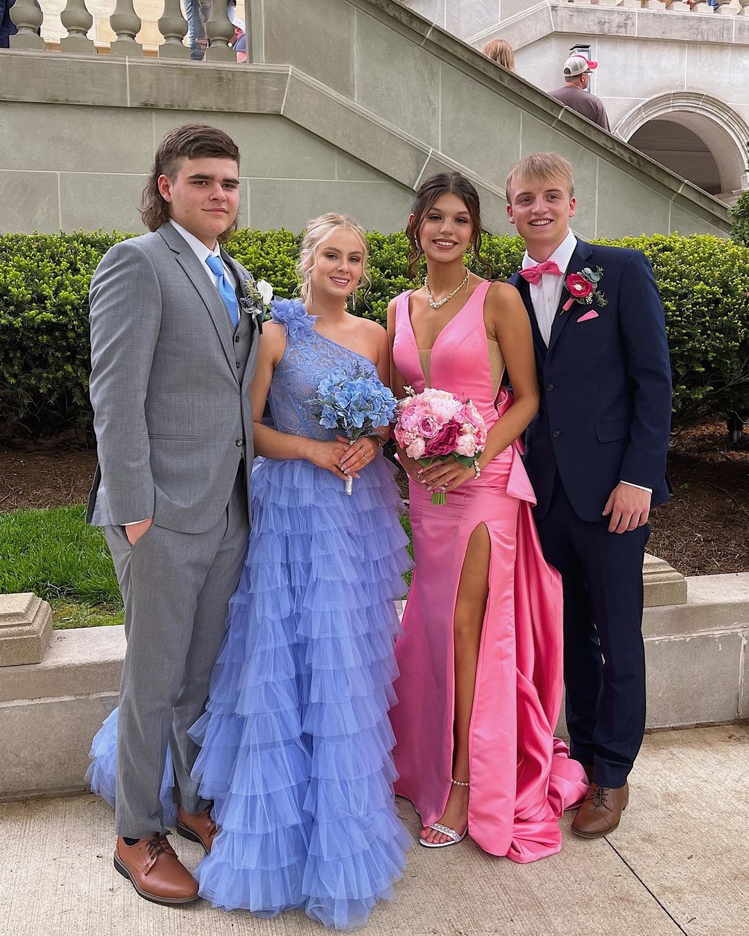 Esther | Cute Mermaid V Neck Pink Satin Long Prom Dresses with Big Bow - Prom Dress - DYAVOR®