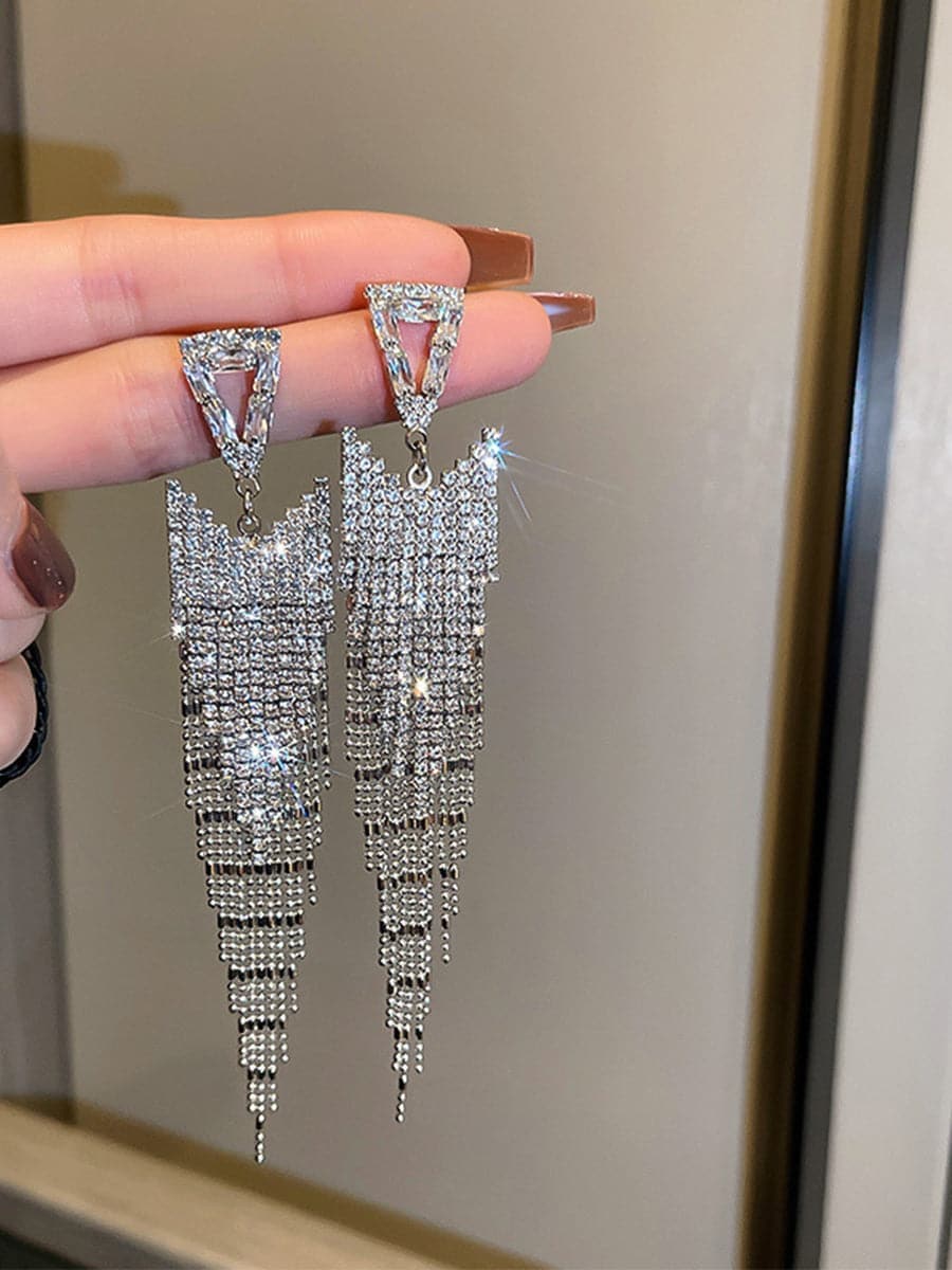 Angular Inlay Diamond Tassel Earrings MSE101008 - Earrings - DYAVOR®