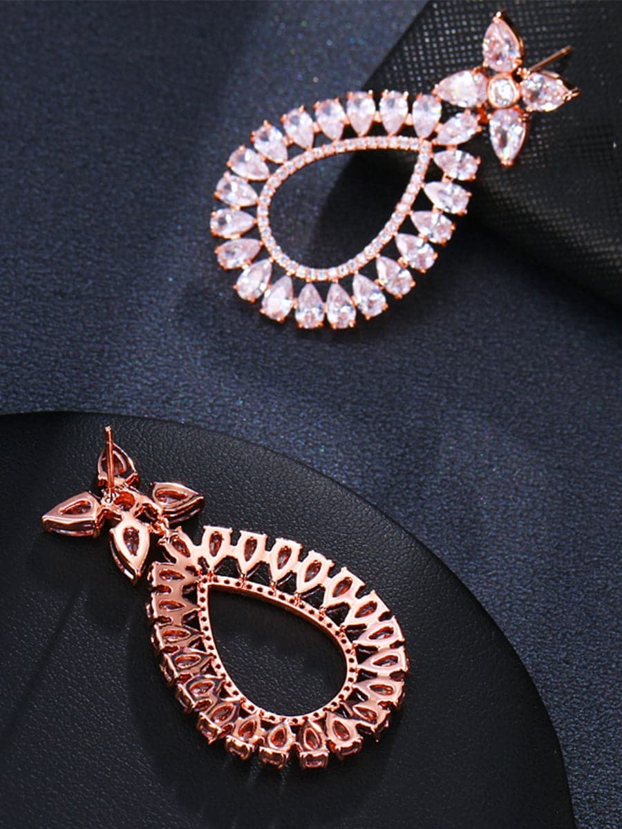 Four Leaf Flower Zircon Stud Earrings MSE101027 - Earrings - DYAVOR®