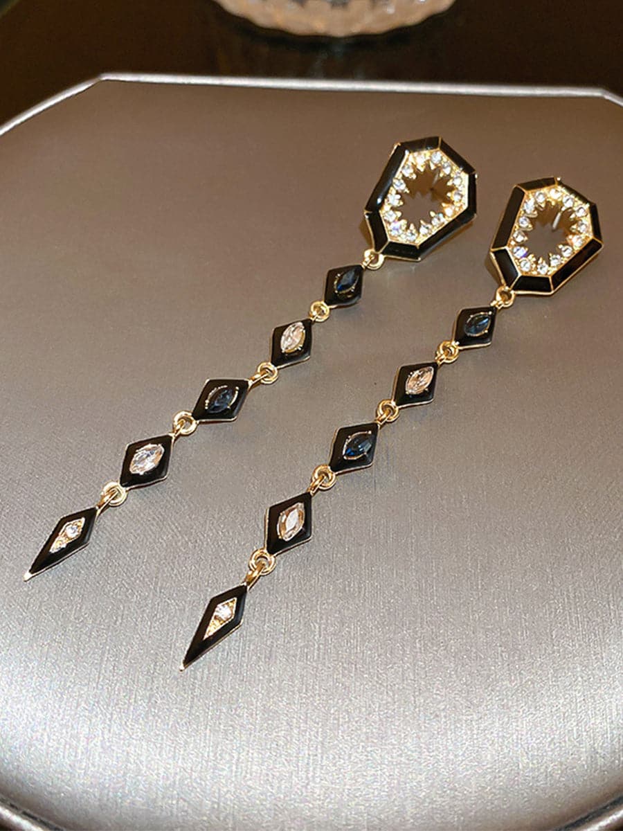 Inlay Stone Rhombus Tassel Earrings MSE101012 - Earrings - DYAVOR®
