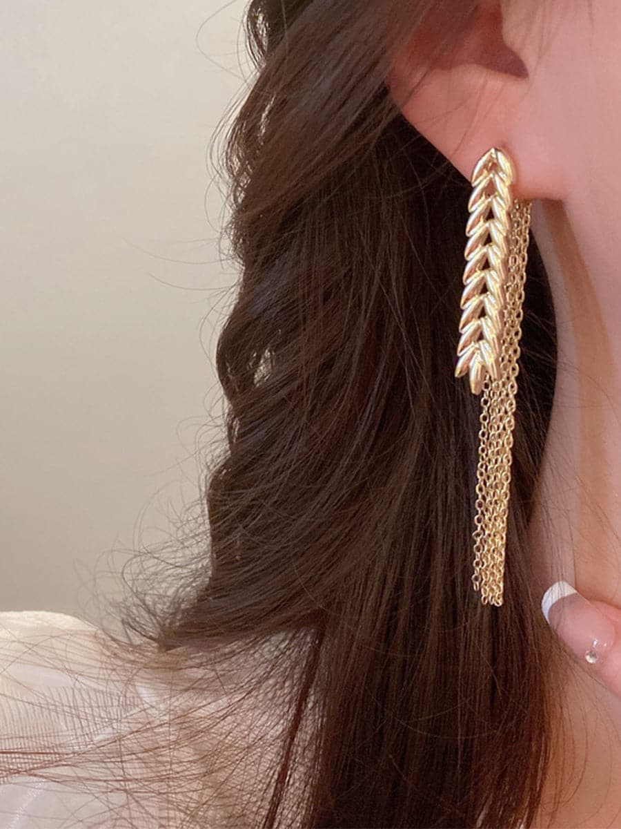 Silver Needle Tassel Earrings MSE101011 - Earrings - DYAVOR®