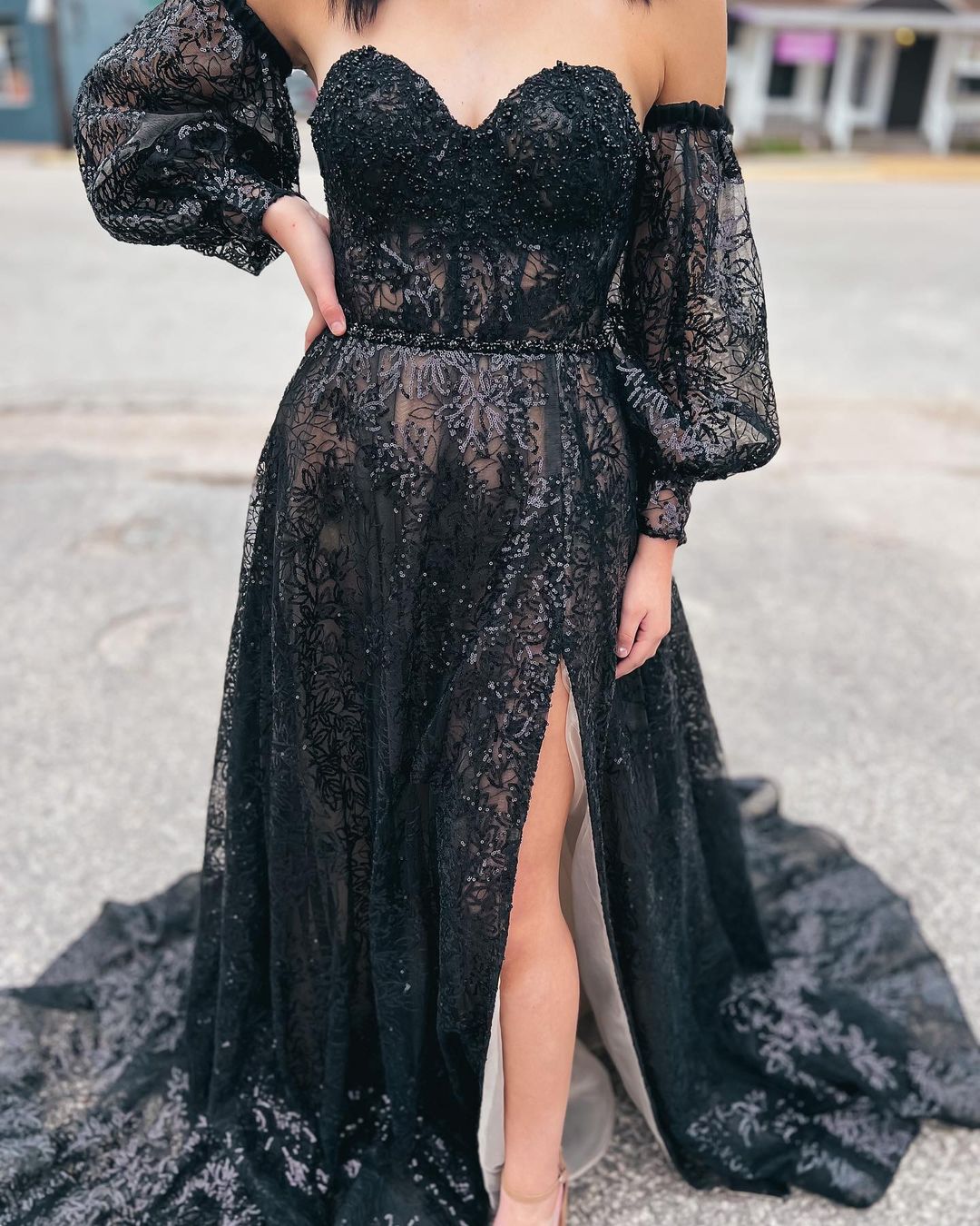 Trina | Cute A Line Sweetheart Black Sequins Long Prom Dresses - Prom Dress - DYAVOR®