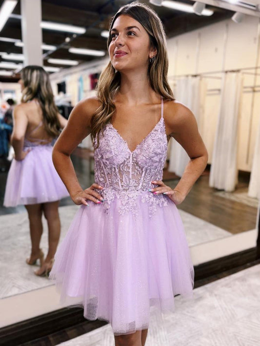 Althea |A-Line Backless Tulle Appliqued Homecoming Dress - Homecoming Dress - DYAVOR®