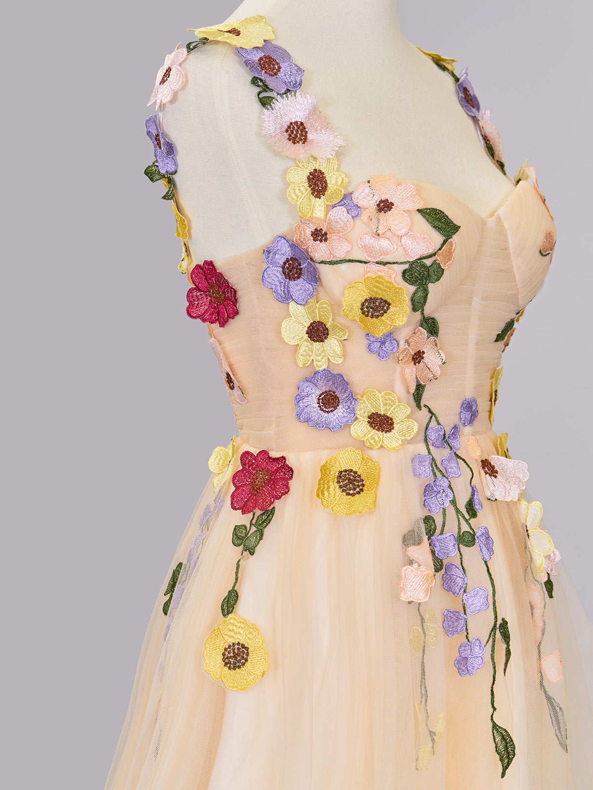 Quinta |A line Tulle Homecoming Dress with 3D Flowers - Homecoming Dress - DYAVOR®
