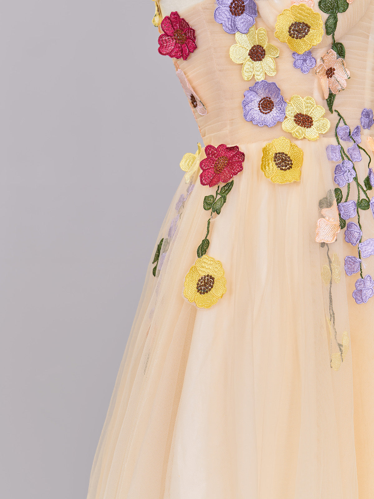 Quinta |A line Tulle Homecoming Dress with 3D Flowers - Homecoming Dress - DYAVOR®