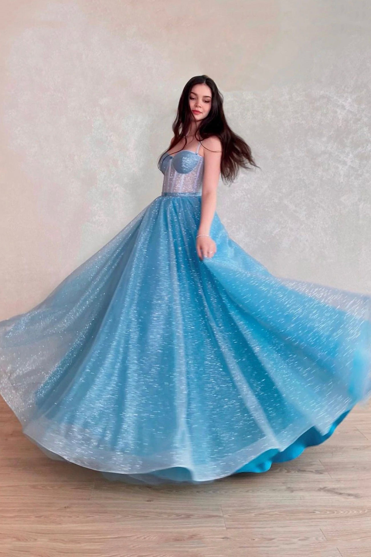 Mavis | Blue Tulle Long A-Line Prom Dress, Blue Lace-Up Evening Dress with Corset - Prom Dress - DYAVOR®