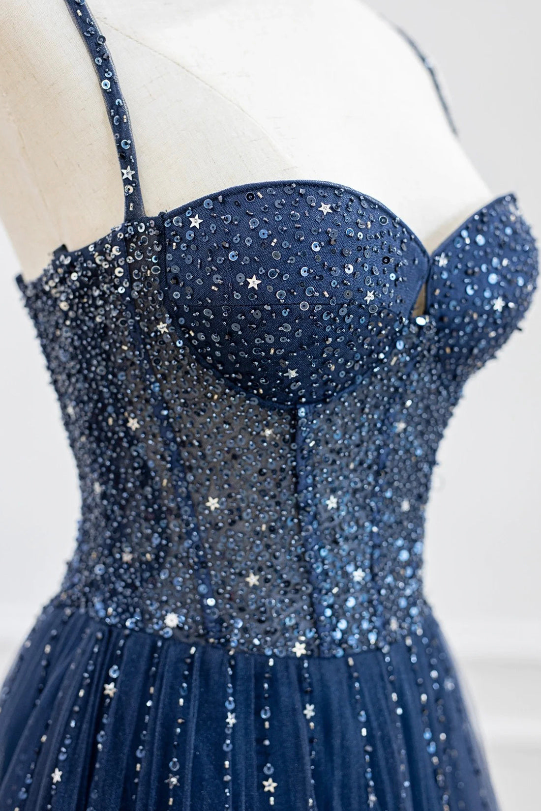 Marceline | Blue Tulle Beaded Long Prom Dress Formal Dress - Prom Dress - DYAVOR®