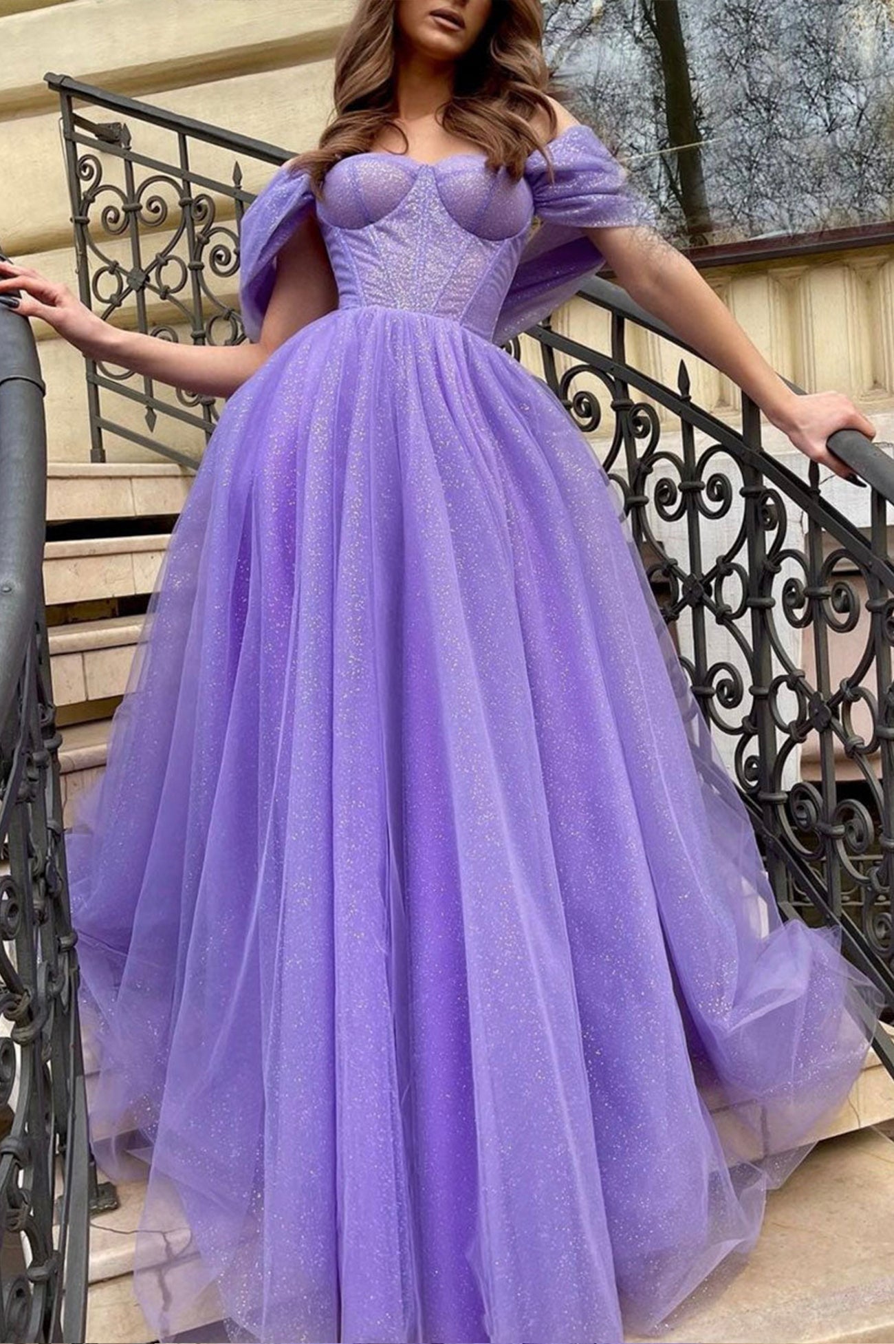 Cheyenne | Purple Tulle Long A-Line Prom Dress Off the Shoulder Evening Party Dress - Prom Dress - DYAVOR®