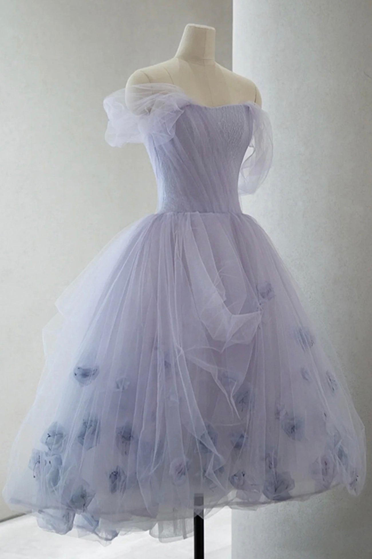 Kenna | Purple Tulle Short A-Line Prom Dress Cute Off the Shoulder Party Dress - Prom Dress - DYAVOR®