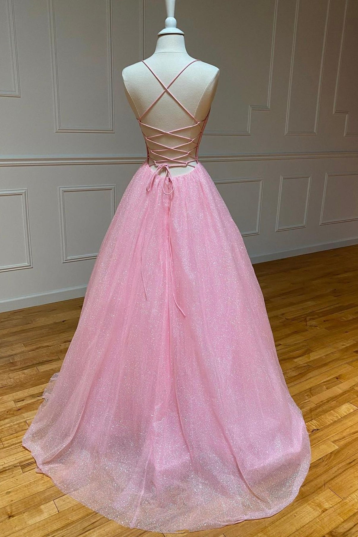 Elodie | Pink Tulle Long Backless Prom Dress A-Line V Neck Party Dress - Prom Dress - DYAVOR®