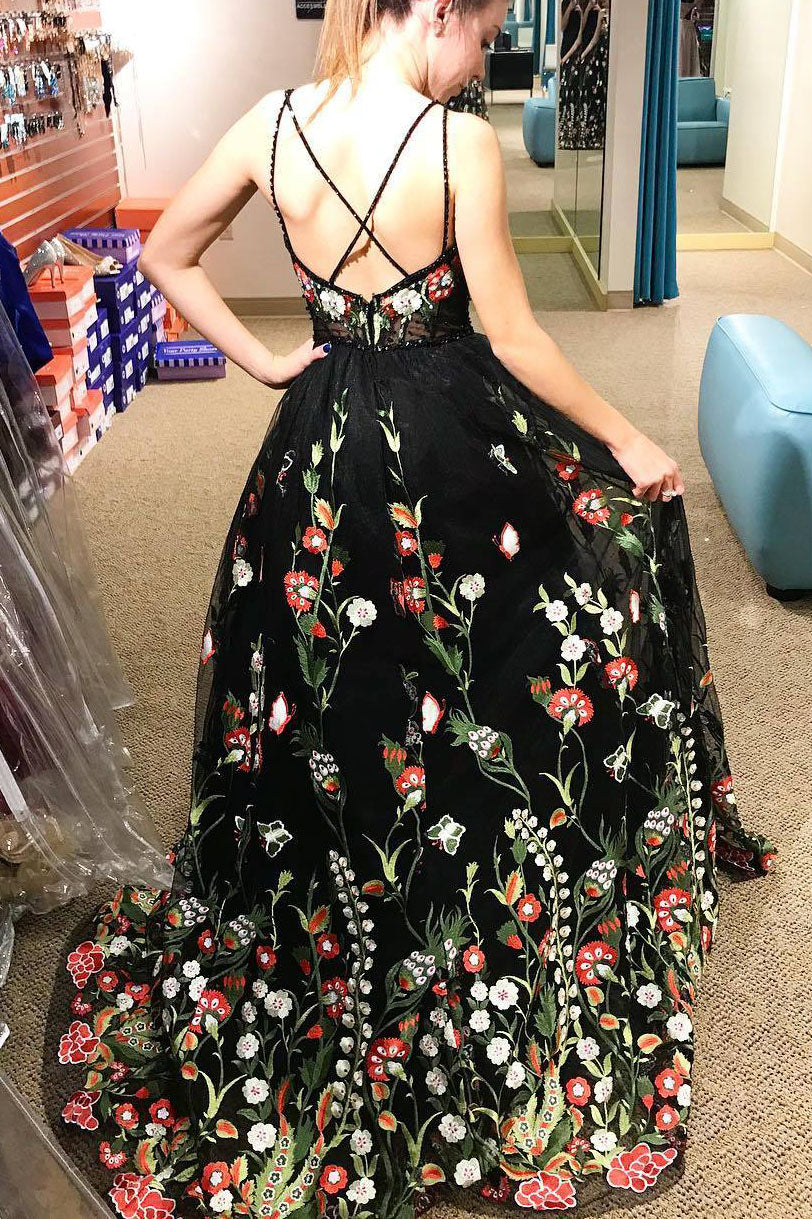Harlee | Gorgeous Black Floral Embroidered Prom Dress - Prom Dress - DYAVOR®