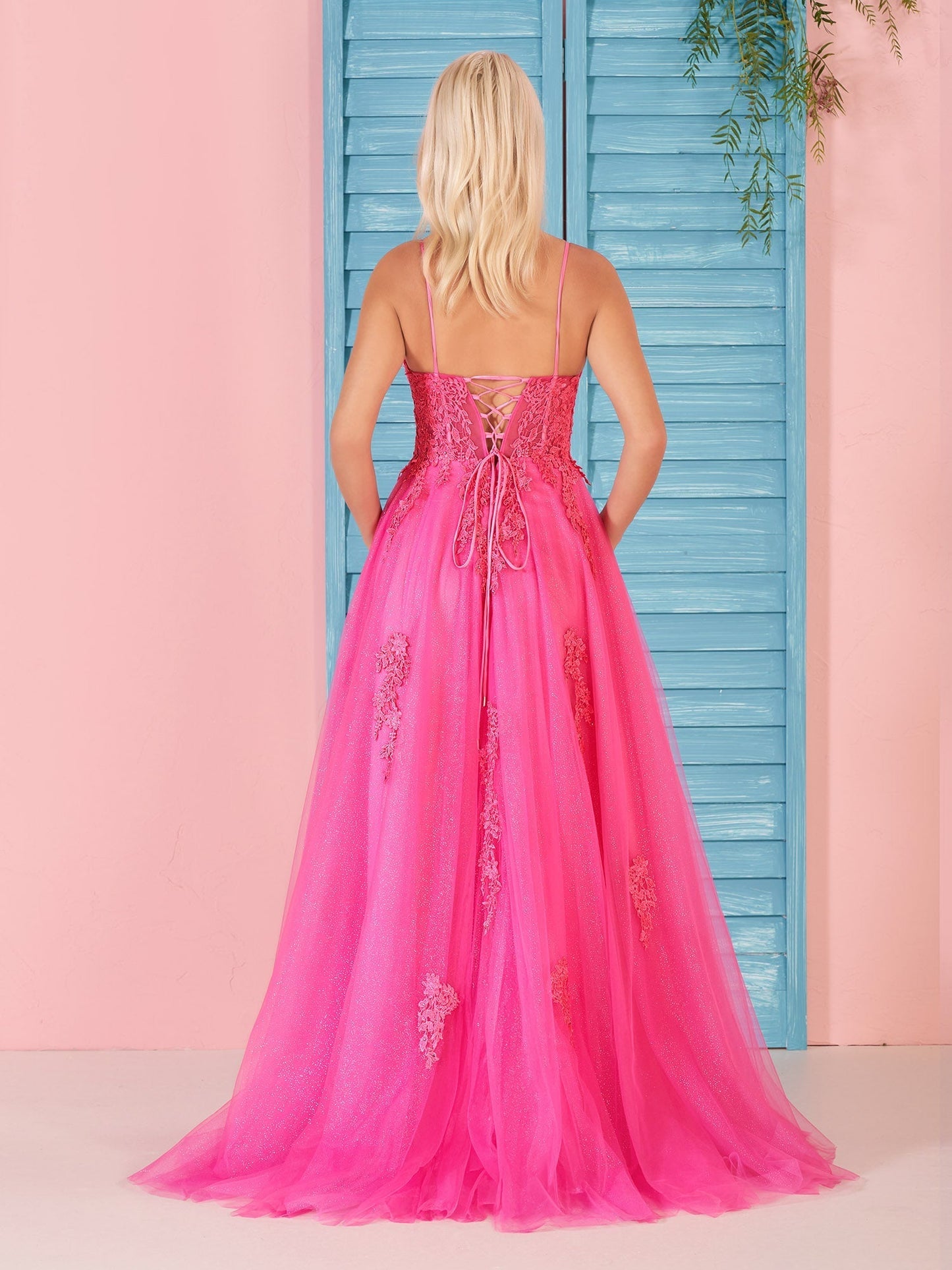 Angelina | A Line V Neck Pink Lace Long Prom Dress - Prom Dress - DYAVOR®