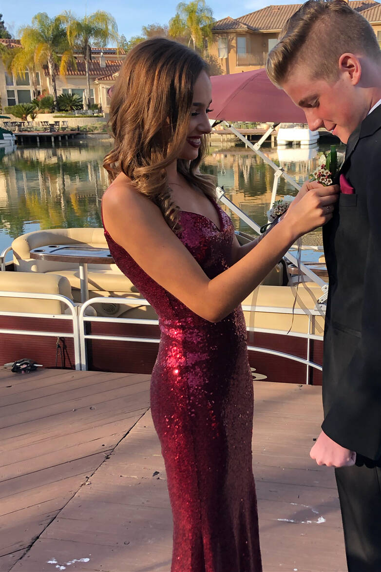 Glittery V-Neck Mermaid Long Burgundy Prom Dress - Prom Dresses - DYAVOR®