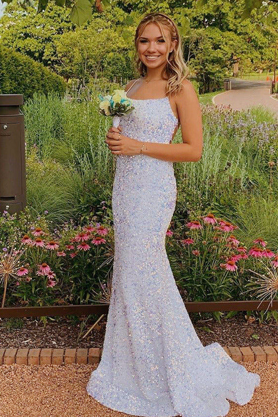 Glittering Lace-Up Mermaid White Long Prom Dress - prom dress - DYAVOR®