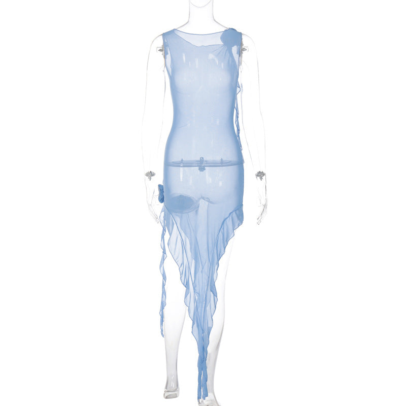 Ruffles Transparent Blue Dress - - DYAVOR®