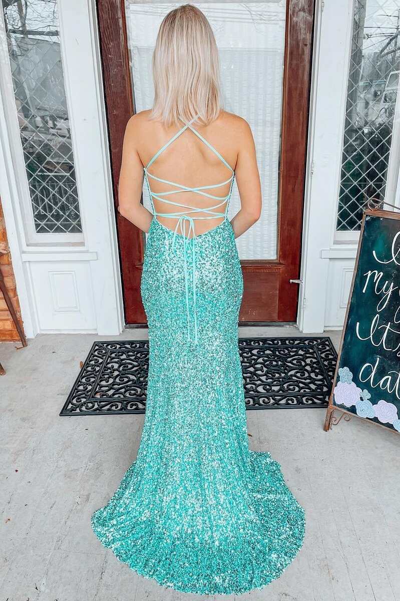 Light Jade Sequin Lace-Up Back Mermaid Long Prom Dress - Prom Dress - DYAVOR®