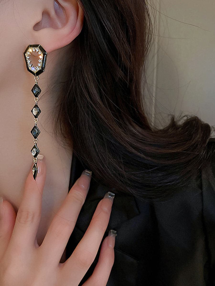 Inlay Stone Rhombus Tassel Earrings MSE101012 - Earrings - DYAVOR®