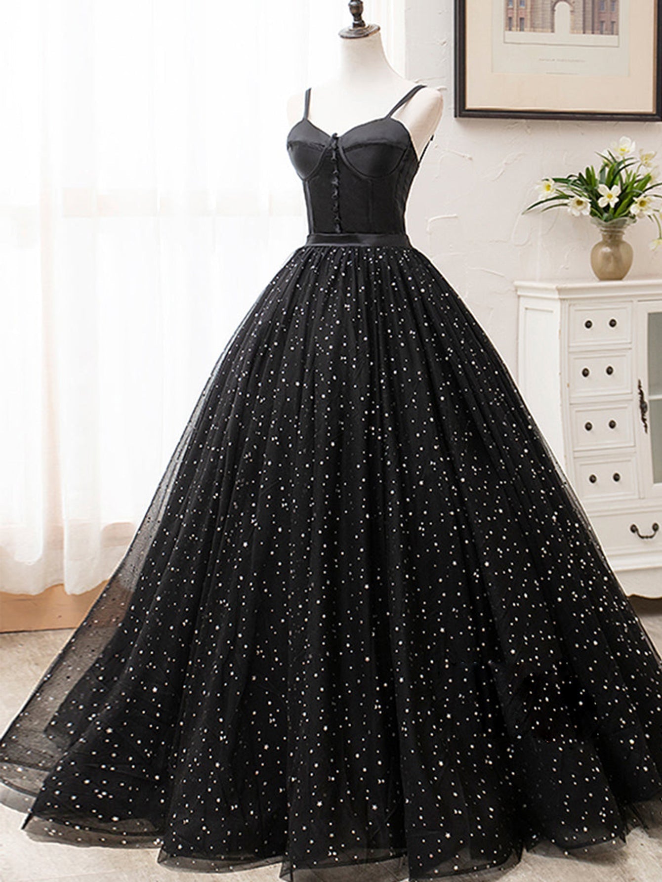 V Neck Glitter Black Long Prom Dress - Prom Dress - DYAVOR®