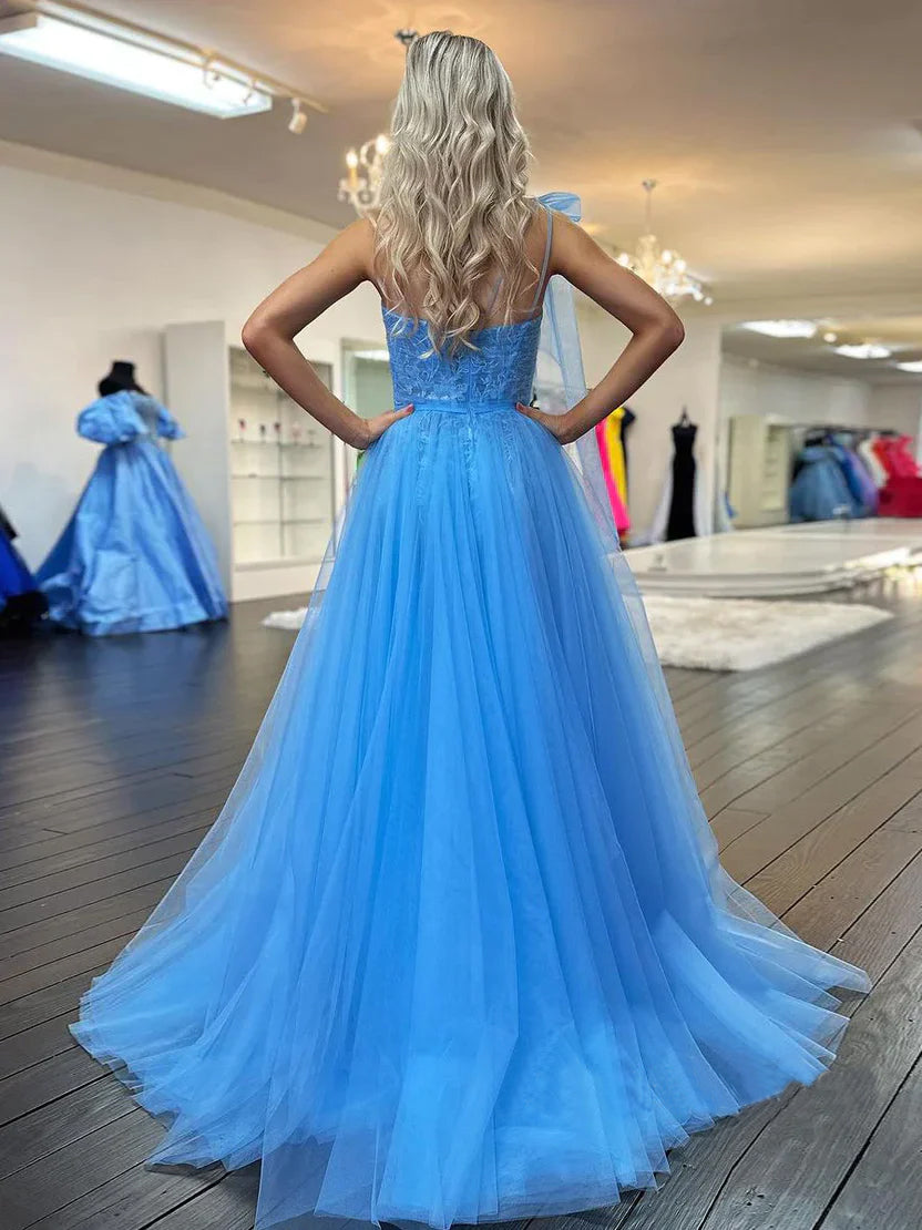 Ximena | Cute A Line One Shoulder Blue Tulle Prom Dress with Appliques - Prom Dress - DYAVOR®