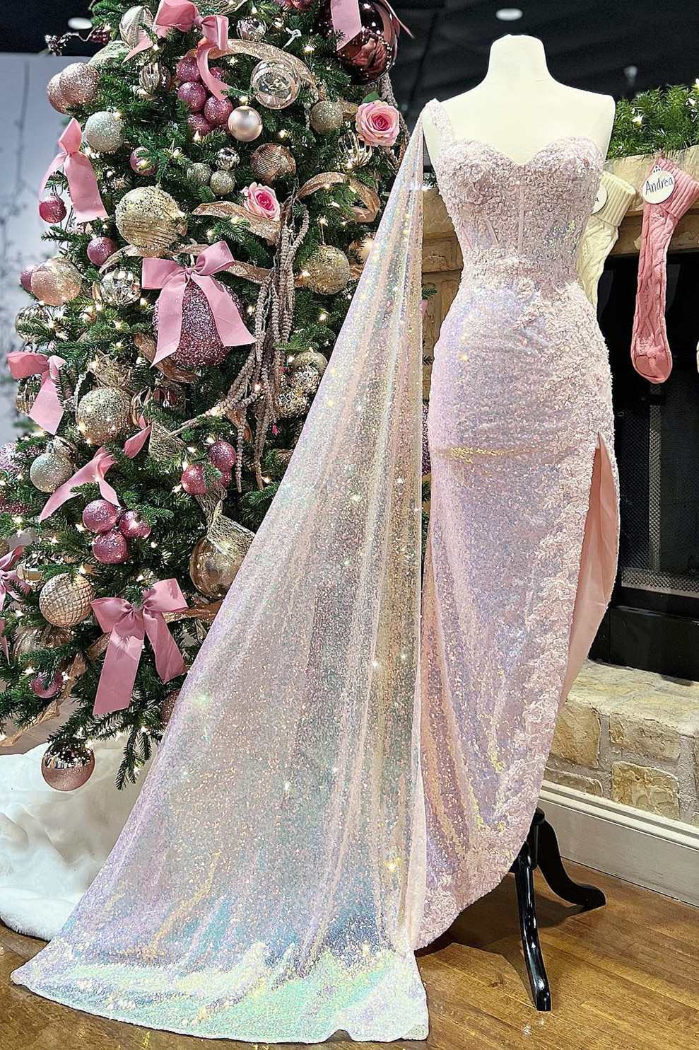 Pink Sequin Lace Sweetheart High-Low Prom Dress with Attached Train - Prom Dress - DYAVOR®