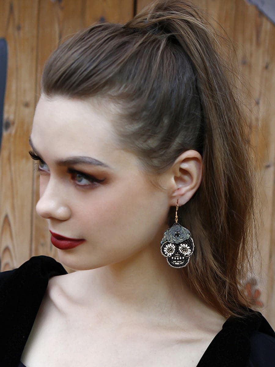 Handmade Beaded Skull Halloween Earrings MSE00154 - Earrings - DYAVOR®