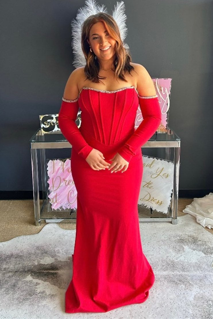 Aqua Off-the-Shoulder Long Sleeve Mermaid Formal Dress - Prom Dress - DYAVOR®