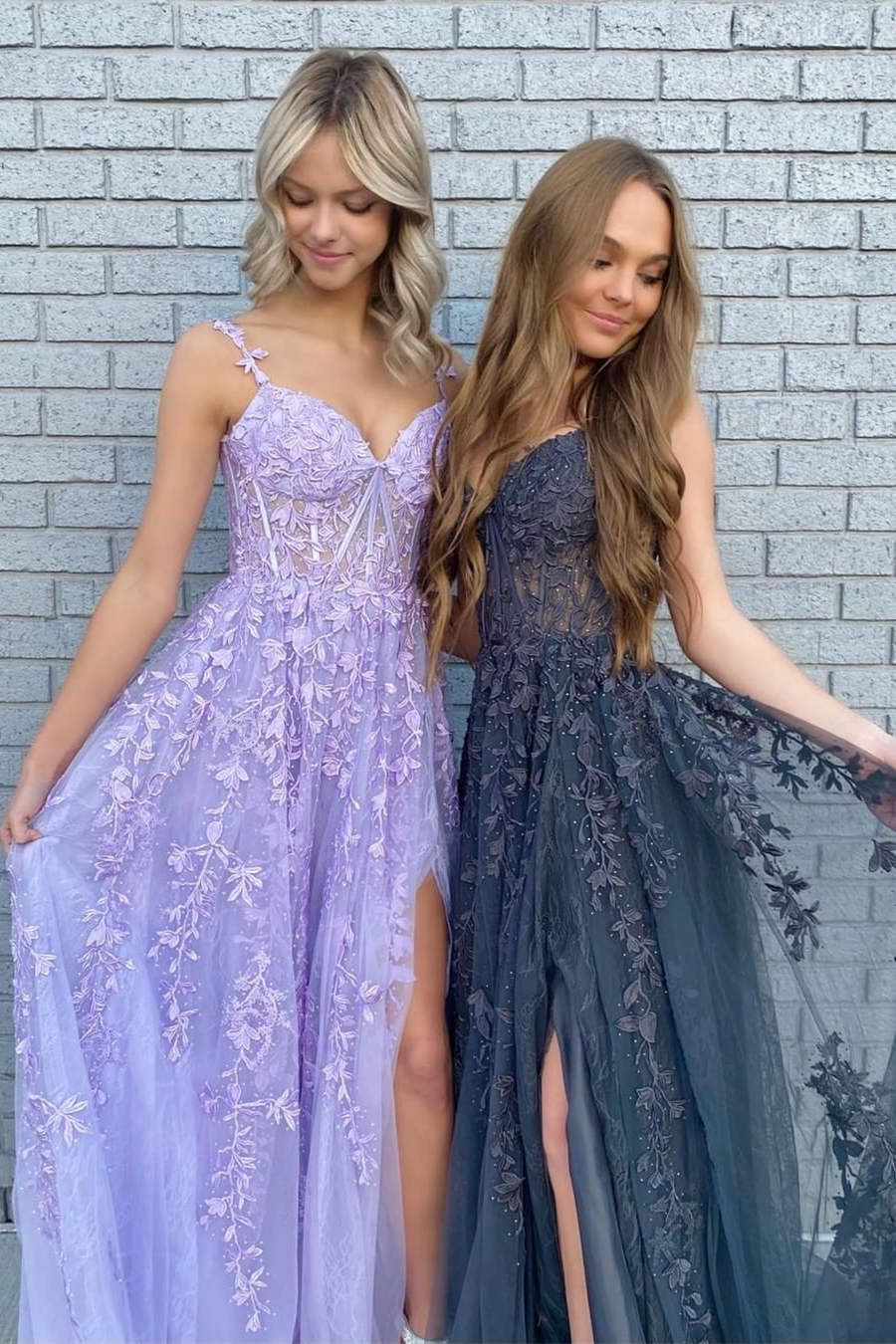 Mariana |Navy Blue A-line Sweetheart Lace Tulle Prom Dress with Slit - Prom Dress - DYAVOR®