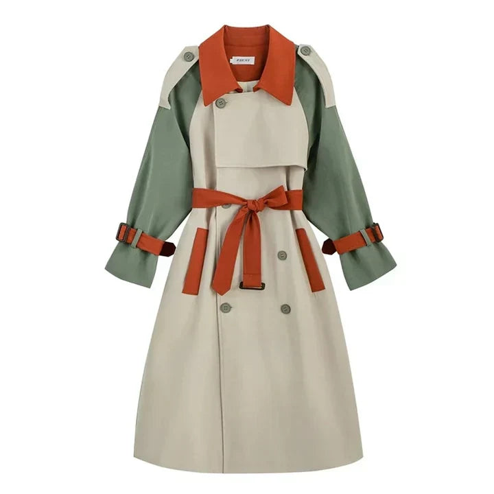 Anelle - long women's coat with colorful accents - - DYAVOR®