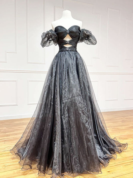 Aspen |A-Line Black Organza Long Prom Dress - Prom Dress - DYAVOR®