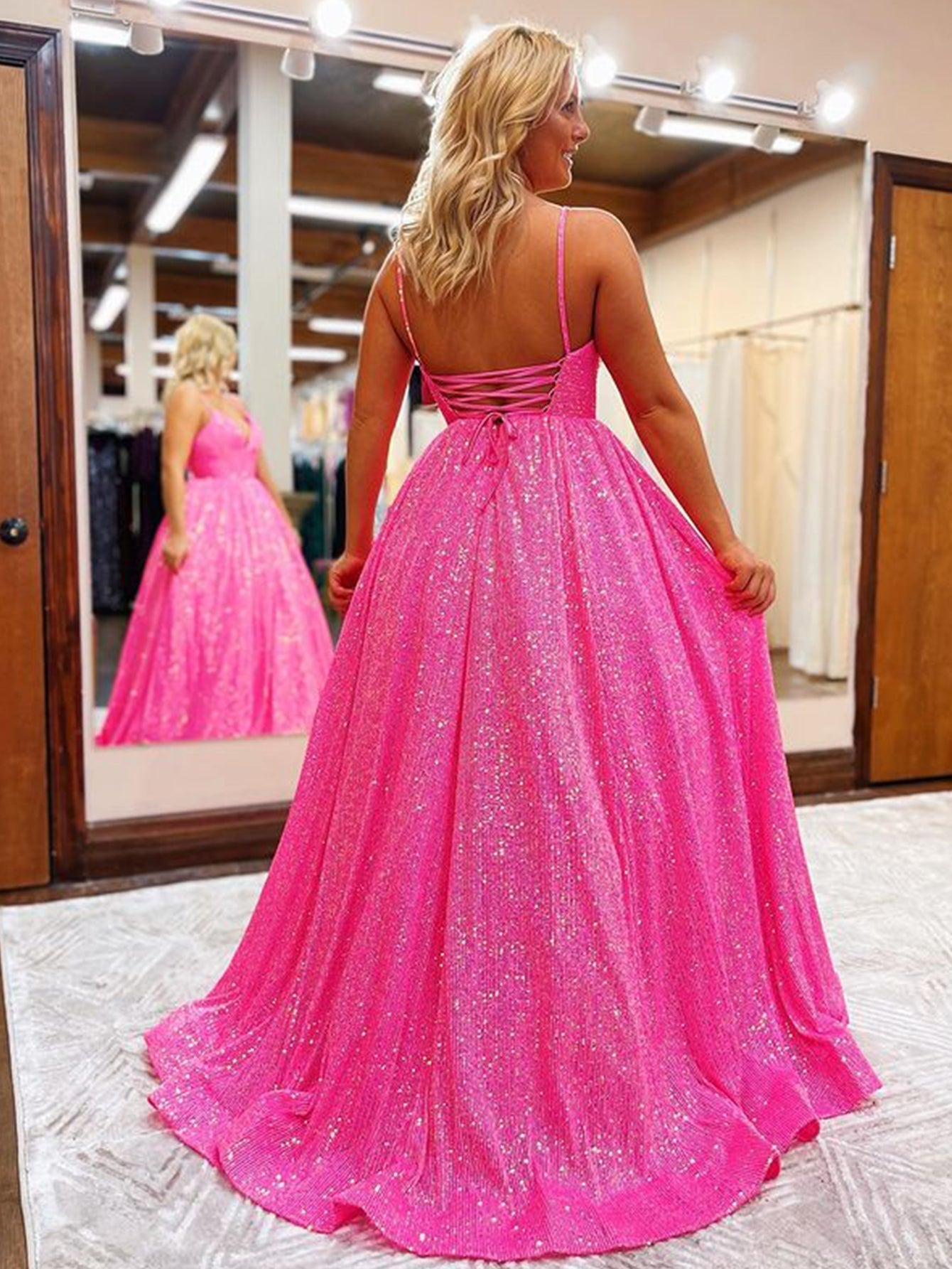 Hayden |A-line V Neck Sequins Long Prom Dress - - DYAVOR®