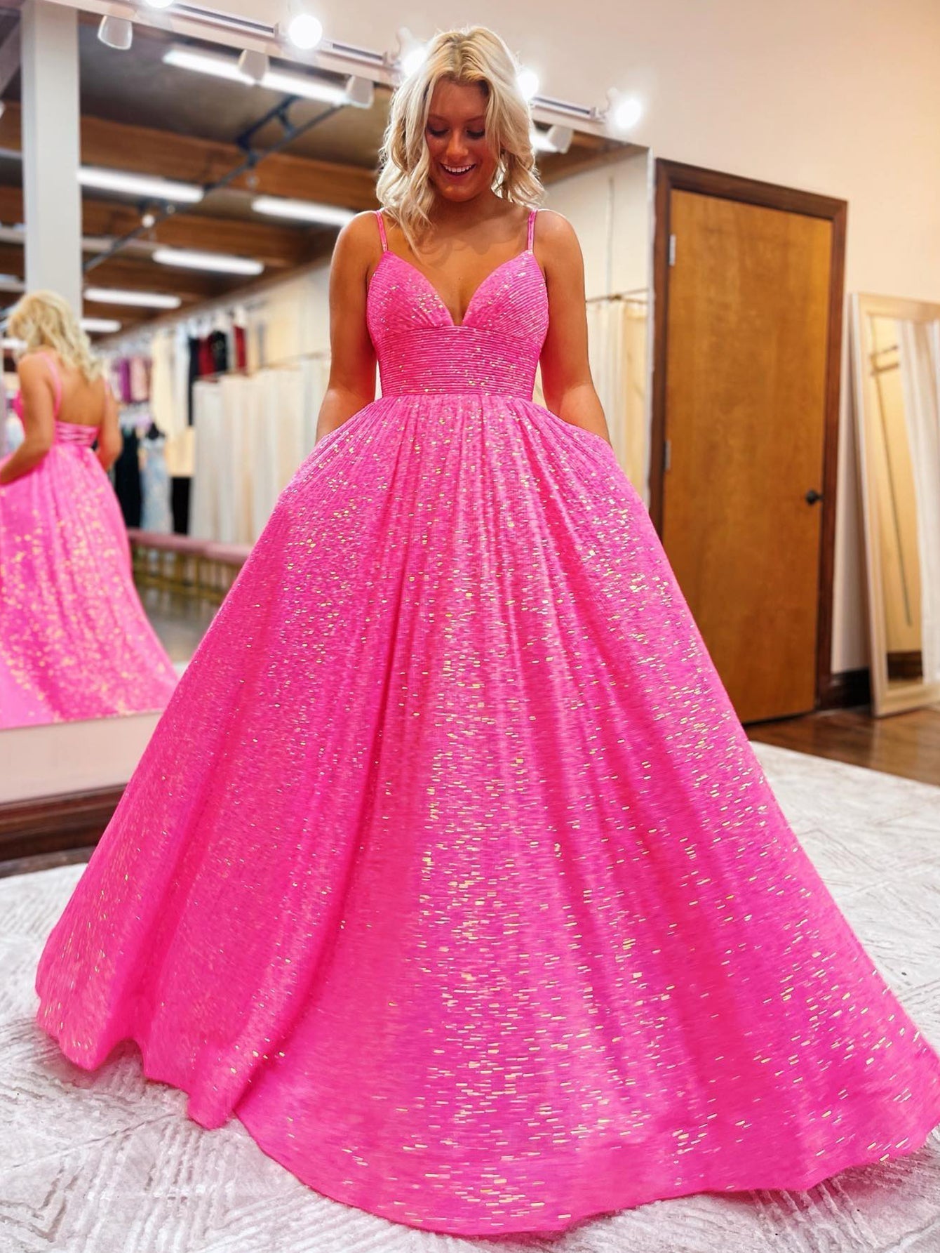Hayden |A-line V Neck Sequins Long Prom Dress - - DYAVOR®