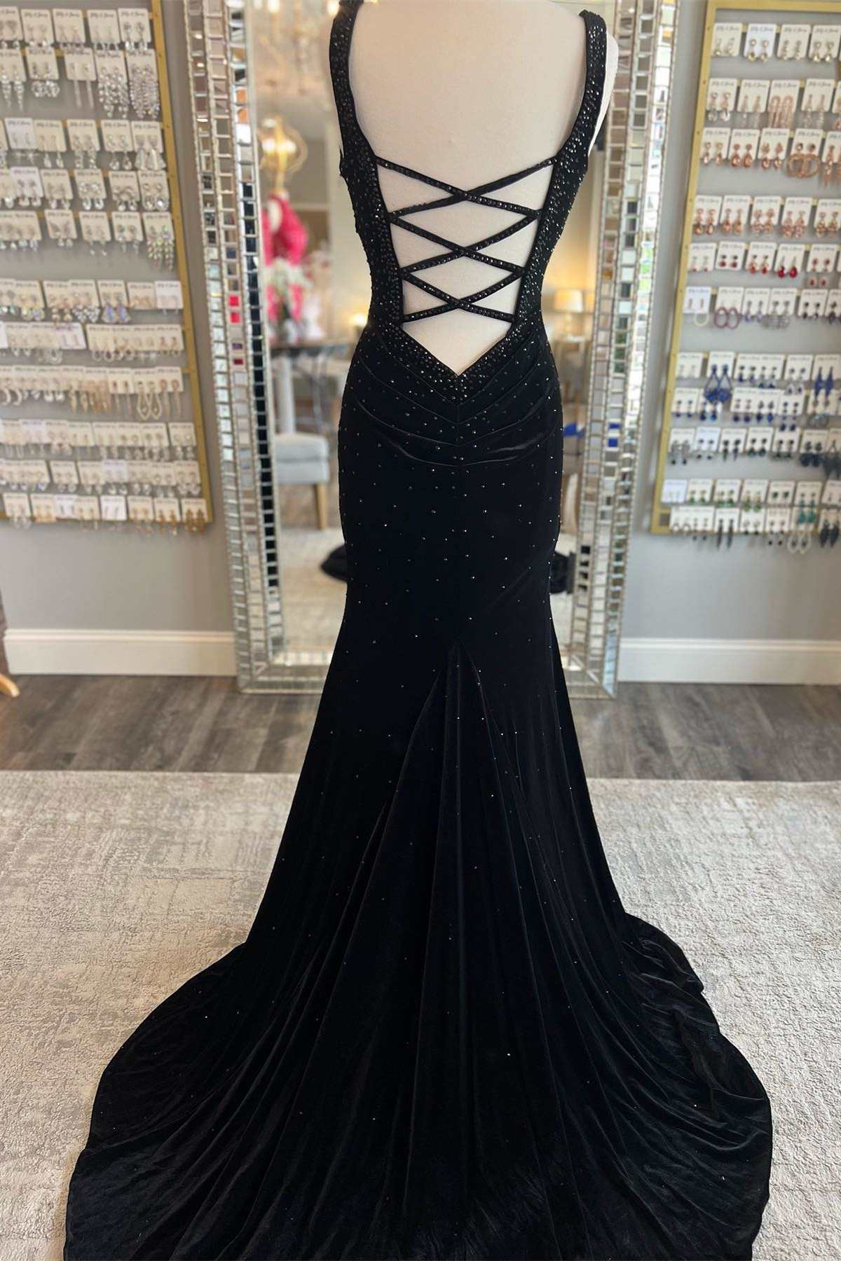 Emerald Velvet V-Neck Cutout Back Mermaid Long Formal Dress - Prom Dress - DYAVOR®