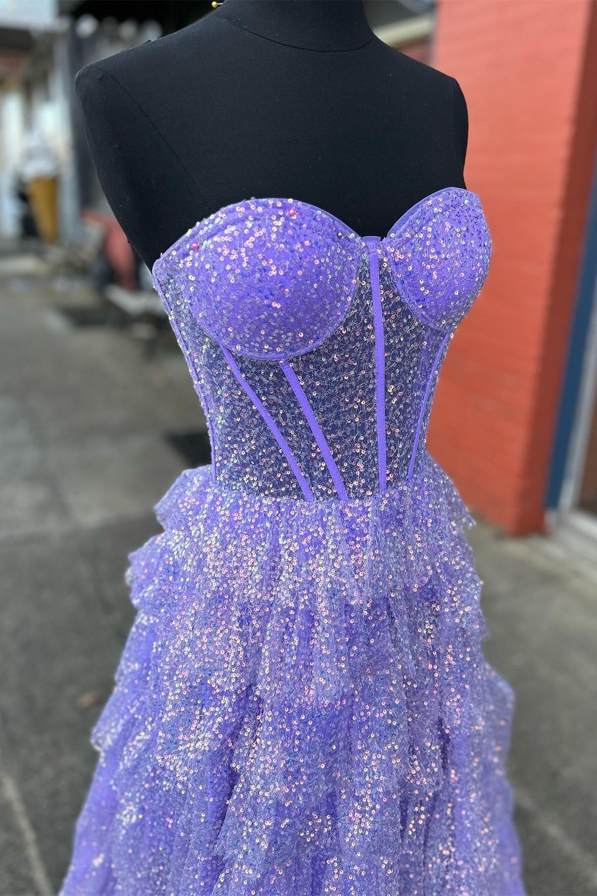 Eleanor | Glitter Tulle Corset Ruffle Tiered Long Prom Dress with Slit - Prom Dress - DYAVOR®