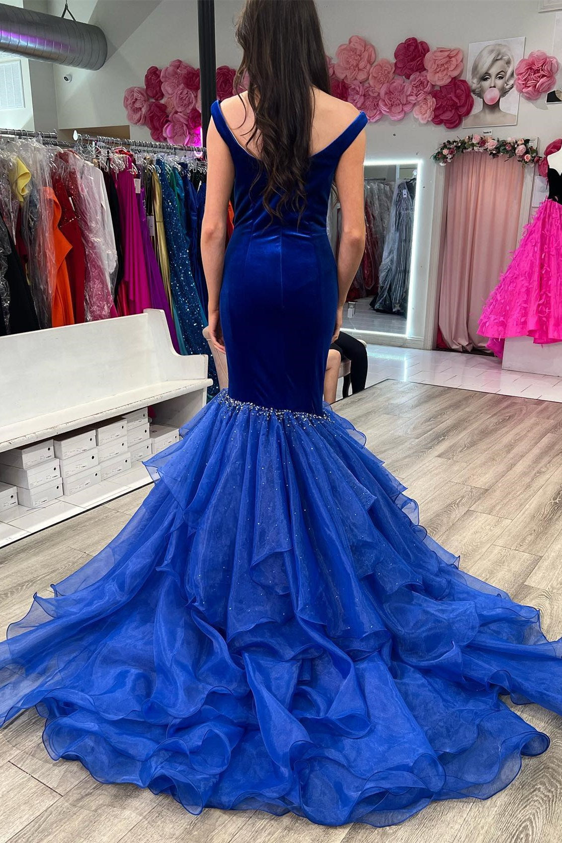Black Velvet Off-the-Shoulder Multi-Layer Trumpet Formal Gown - Prom Dress - DYAVOR®