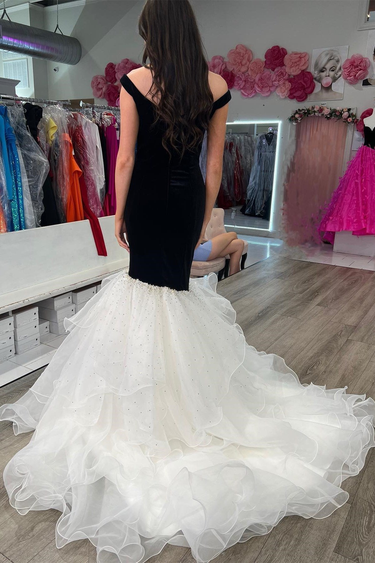 Black Velvet Off-the-Shoulder Multi-Layer Trumpet Formal Gown - Prom Dress - DYAVOR®
