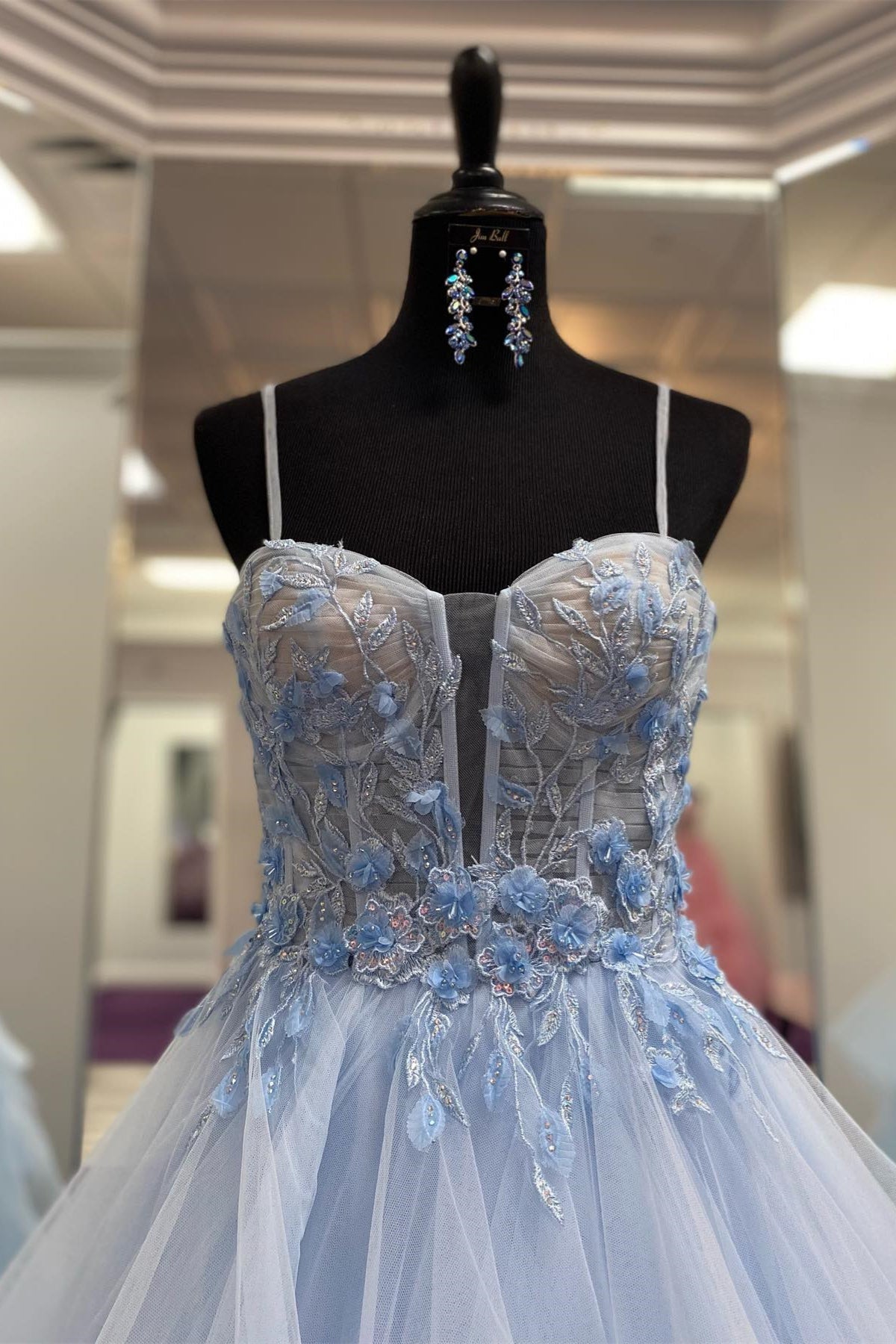 Channel | Light Blue Straps Layers Floral A-line Long Prom Dress - Prom Dress - DYAVOR®