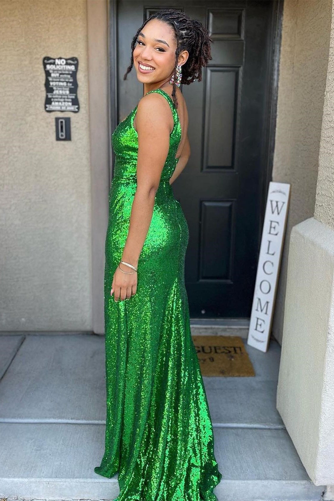 Logan |Mermaid Square Neck Sequins Long Prom Dress with Slit - Prom Dress - DYAVOR®