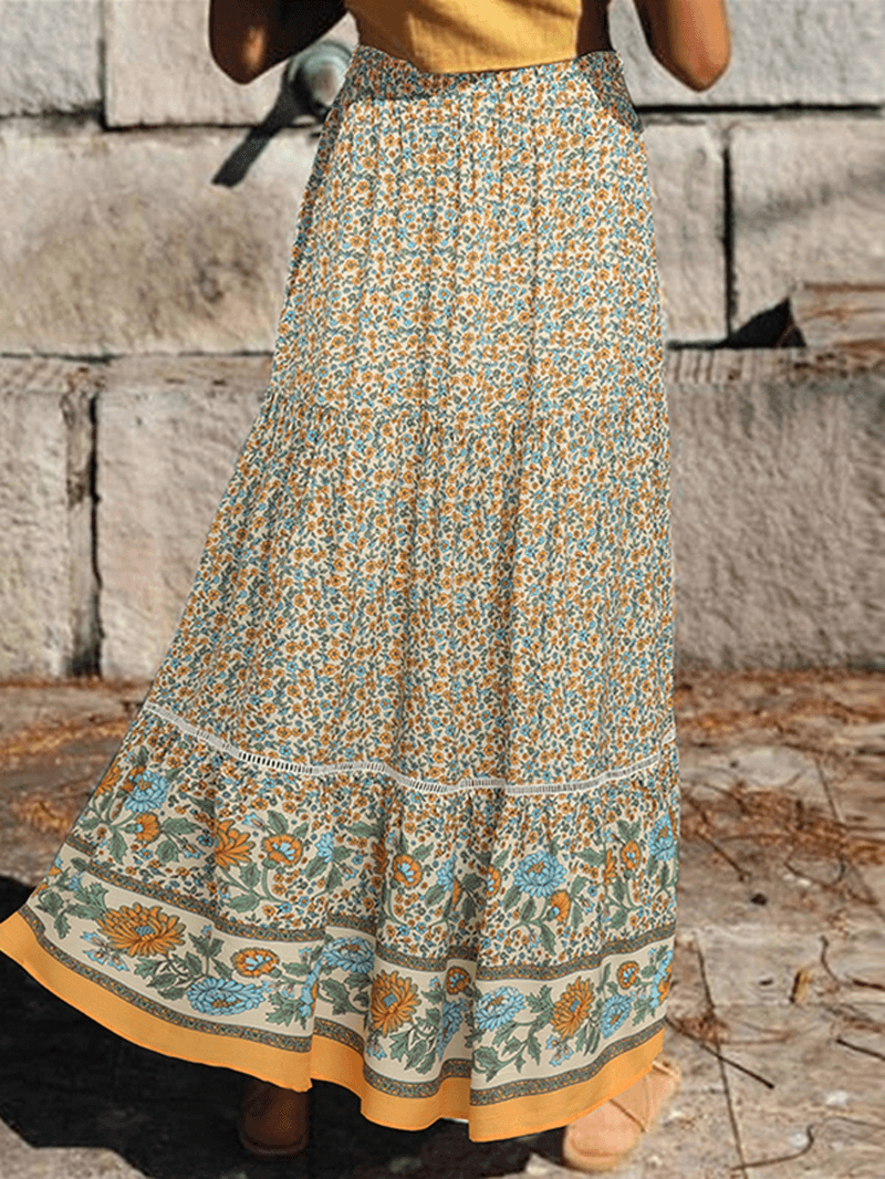 Floral Print Lace Patchwork Leisure Layered Elastic Waist Skirts for Women - Skirts - DYAVOR®