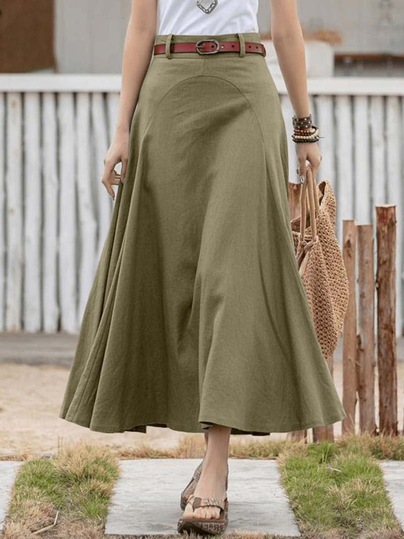 100% Cotton Solid Side Zipper Spliced Casual Loose Skirt for Women - Perfect for All Seasons - Skirts - DYAVOR®
