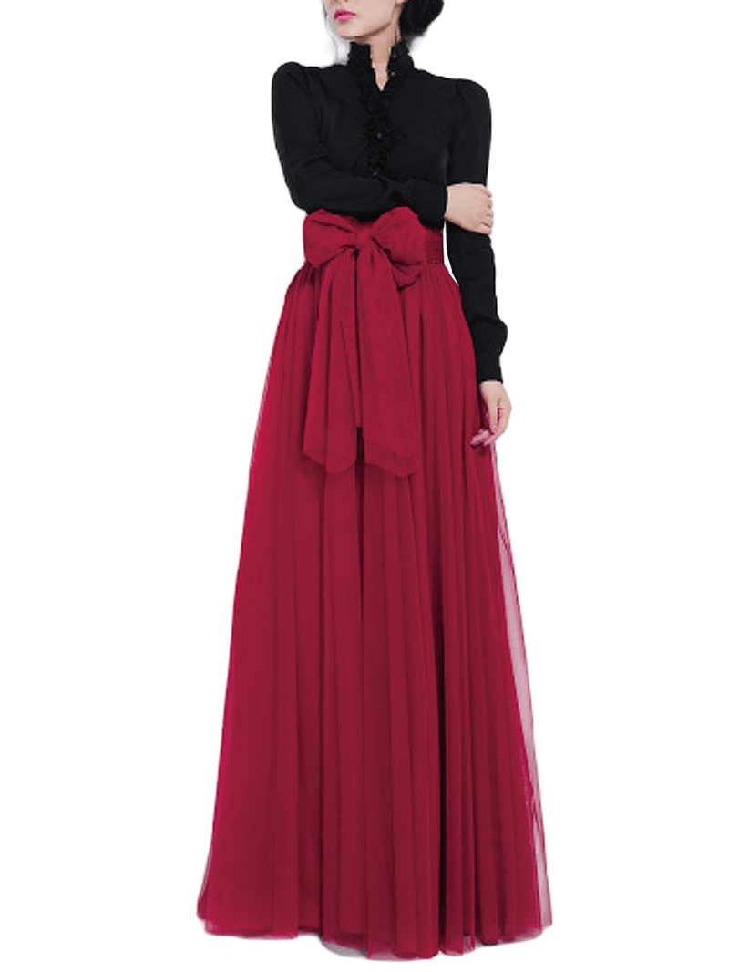 Solid Color Mesh Tulle Pleated Maxi Skirt - Skirts - DYAVOR®