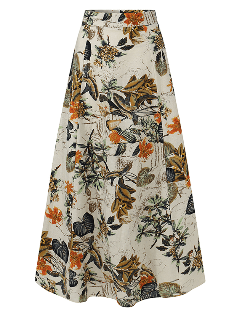 Women 100% Cotton Plant Floral Print High Waist Bohemia Maxi Skirts - Skirts - DYAVOR®