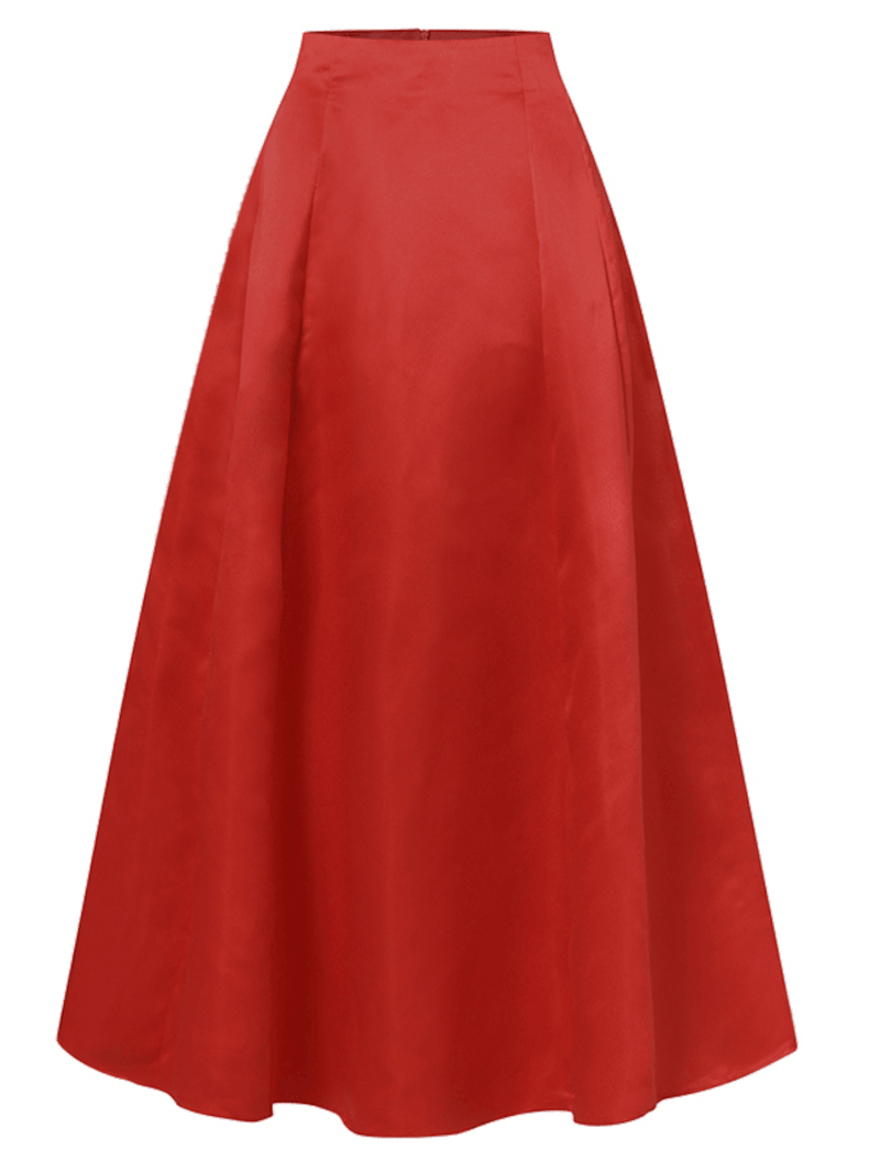 Women's Party Waist-Cinched Solid Pleats A-Line Skirt with Side Pockets and Back Zipper - - DYAVOR®