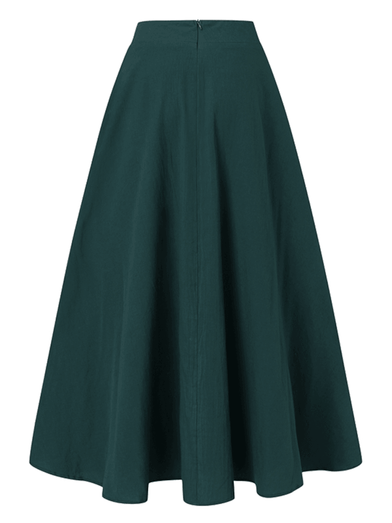Women Solid Color Back Zip Pleated Casual Swing Skirts with Pocket - Skirts - DYAVOR®