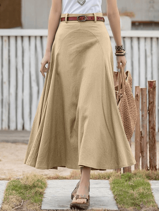 100% Cotton Solid Side Zipper Spliced Casual Loose Skirt for Women - Perfect for All Seasons - Skirts - DYAVOR®