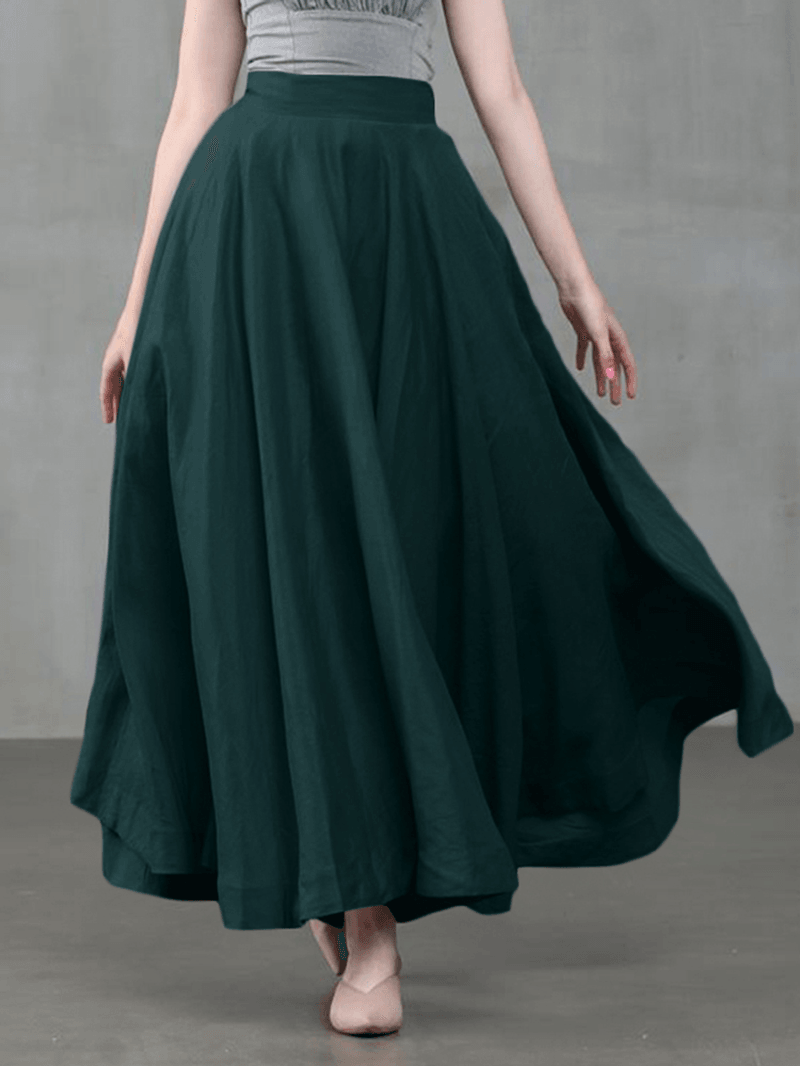 Women Solid Color Back Zip Pleated Casual Swing Skirts with Pocket - Skirts - DYAVOR®