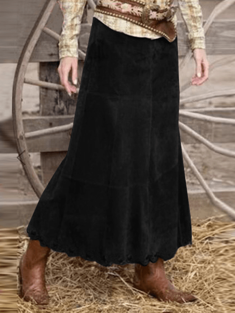 Women Corduroy Solid Color Frill Hem Back Zipper Casual Skirts - Skirts - DYAVOR®